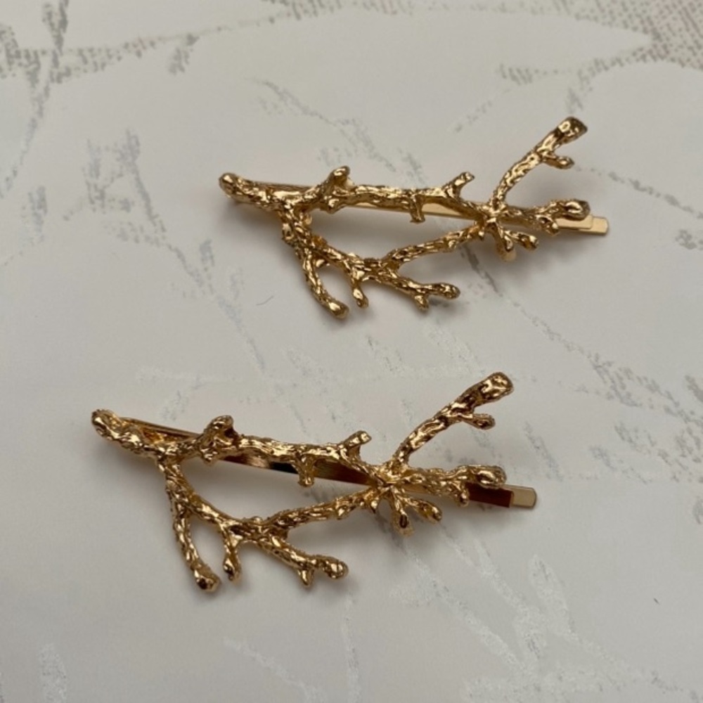Golden Birch Branch Hair Clips